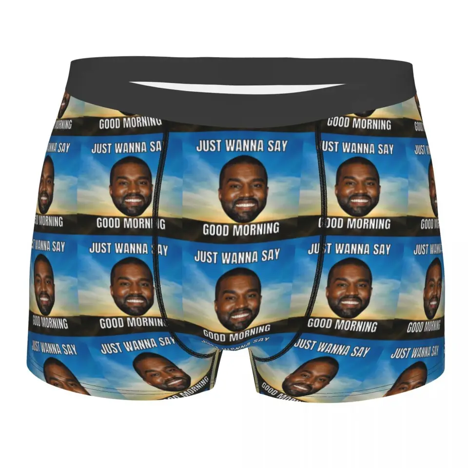 Sexy mužská móda vtipná Kanye West Good Morning Meme Underwear Boxer Blifs Men Strečte nohavičky s krátkymi nohavičkami spodky nohavičky