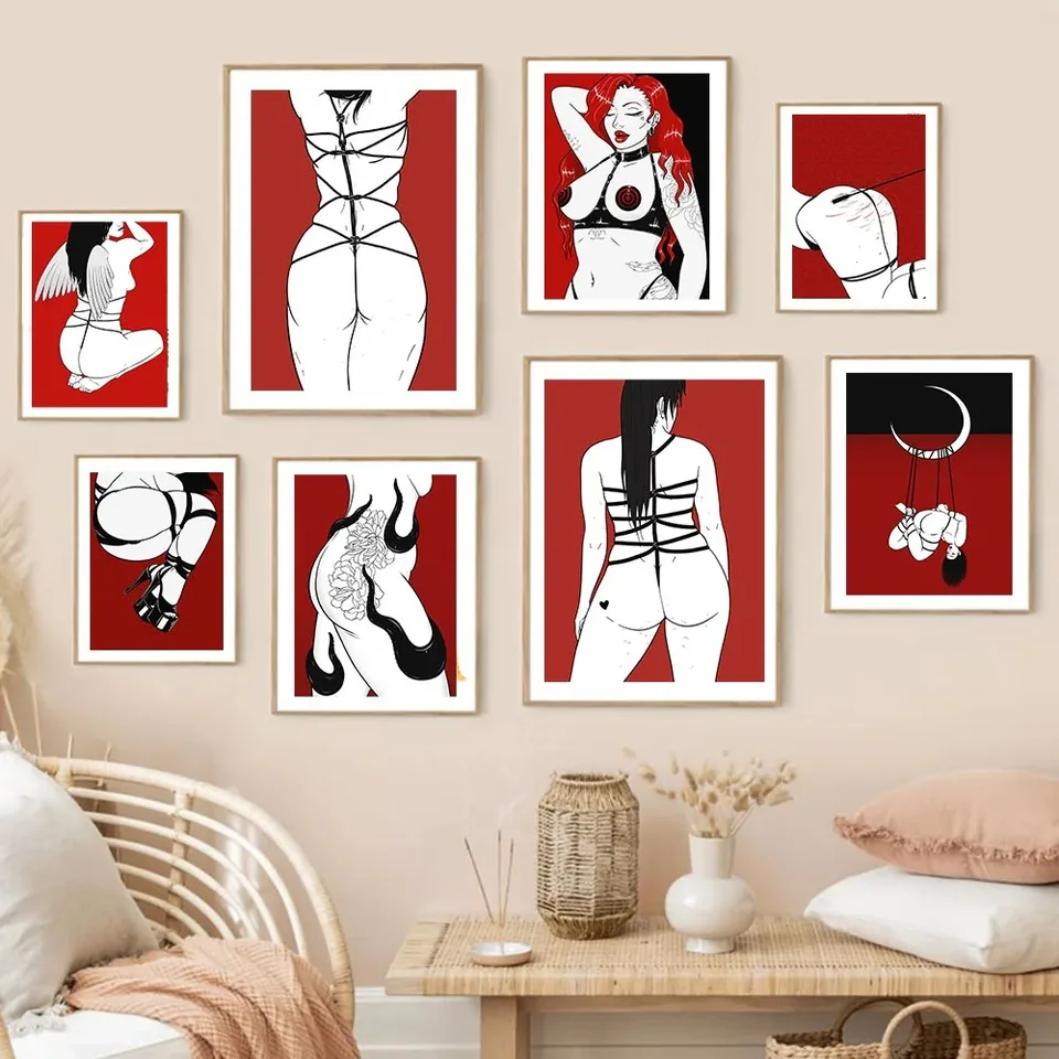 Sexy nahý milovník plagátov Satan Canvas Painting Sexualita Sexualita sexualita a tlač BDSM Wall Art Canvas Decorácie