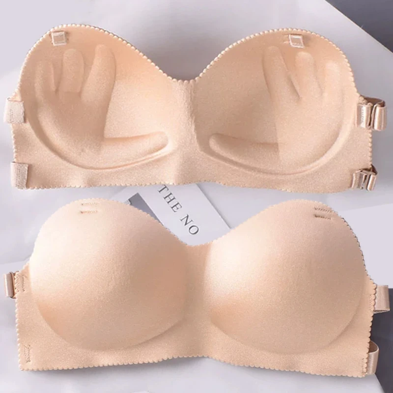 Sexy neviditeľné bez ramienok Push Up Bra Ženy backless spodná bielizeň Čierne bralette bradavky pokrývajú opätovne použiteľné vrcholy trubice spodná bielizeň