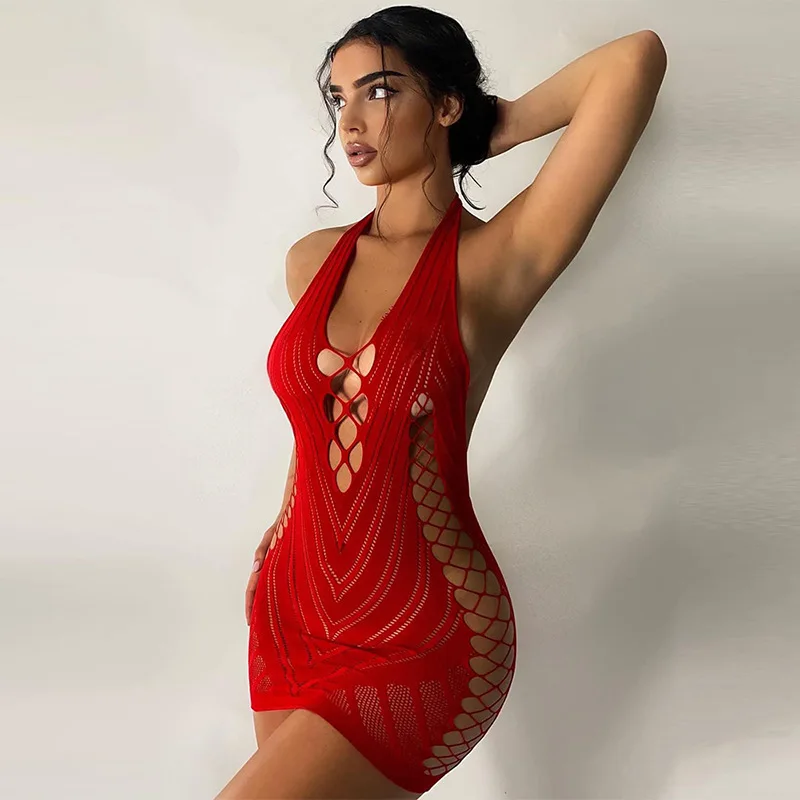 Sexy otvorené rozkrokové spodné prádlo jednodielne ženy Deep V Detské šaty erotické kostýmy čipky