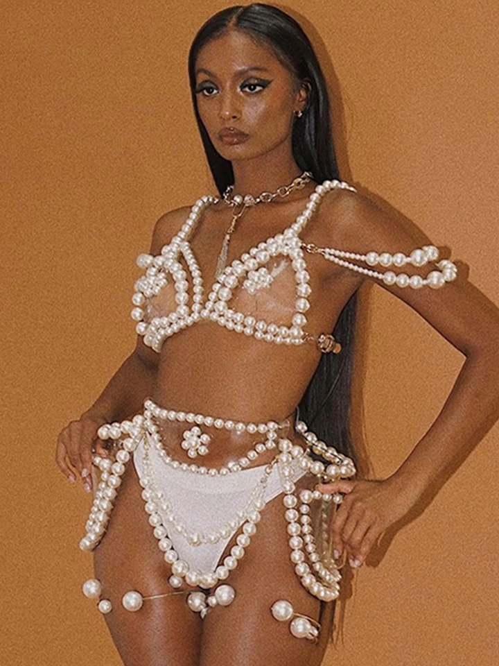Sexy Pearl Bikini Suit Women Nightclub Dance Performance Kostým bar DS Gogo Stage Rave Outfit Party Dancer Clothes VDB3693