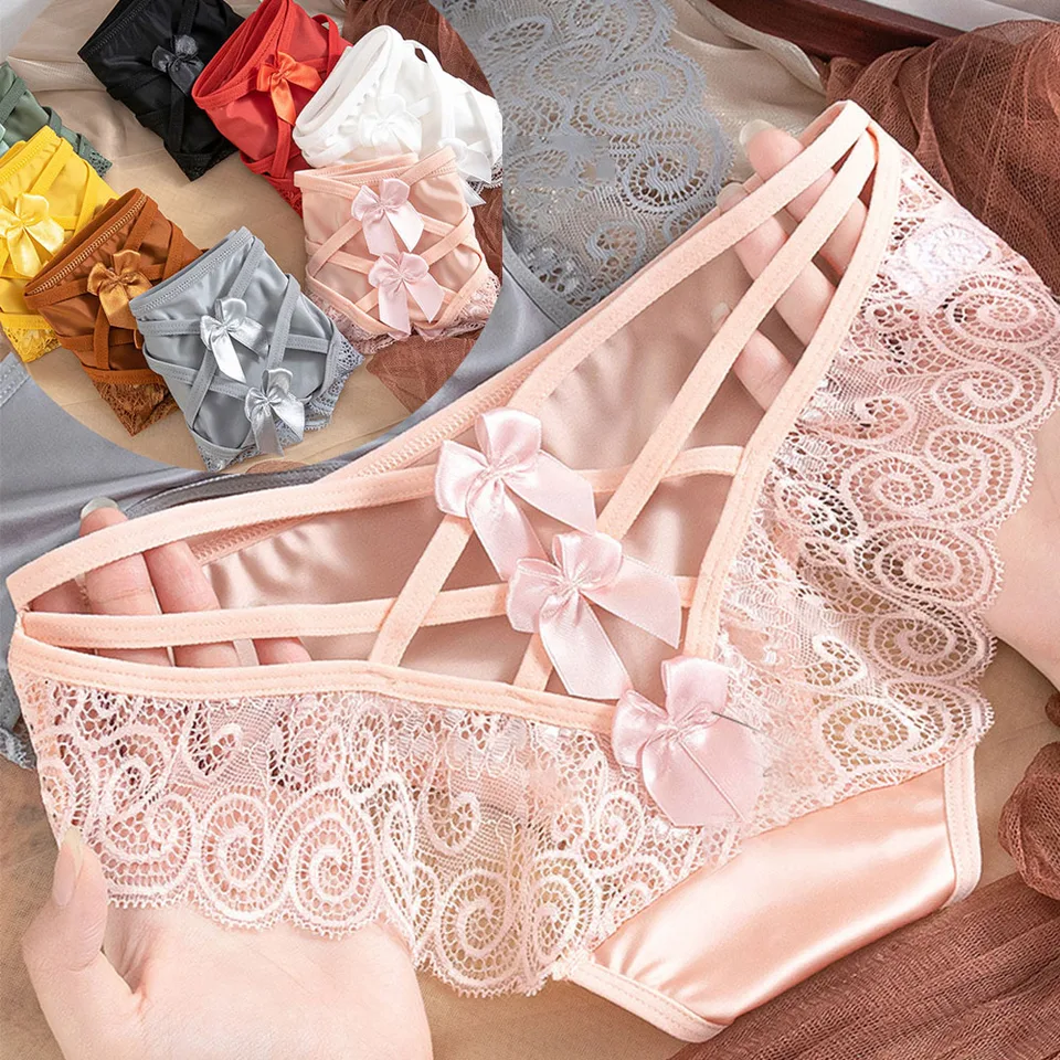 Sexy pevná čipka dámske nohavičky nohavičky Mini elastické spodné prádlo pre ženy saténové briefy g-string priedušný pohodlný tenký remienok