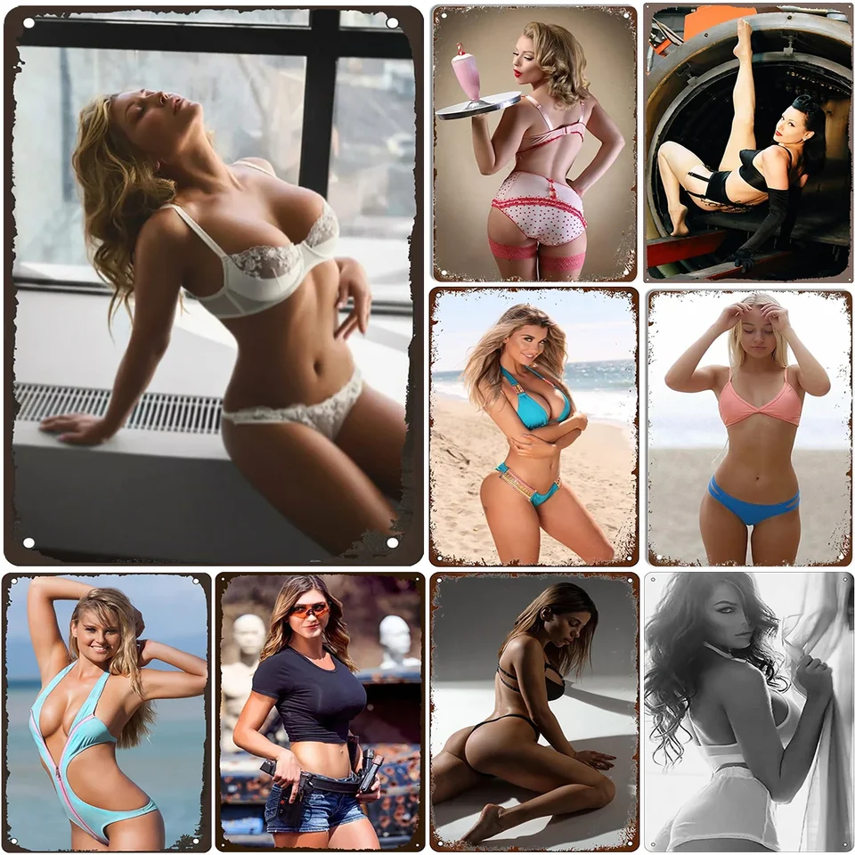 Sexy plagát bikiny pin Up Girl Metal Tin Signs Hot Woman Pekný zadok zadok umenia dekorácie Pleketa pre domácu baru obývacia izba Muž jaskyňa