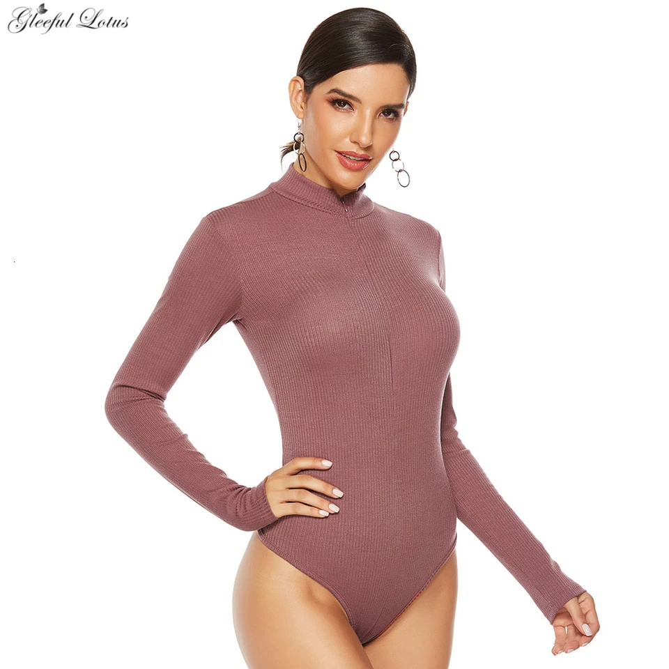 Sexy pletené bodySuits plus veľkosti kombinézy Bodycon s dlhým rukávom Dámske jar jesenné Romper tops zips up stánok 2019 nový
