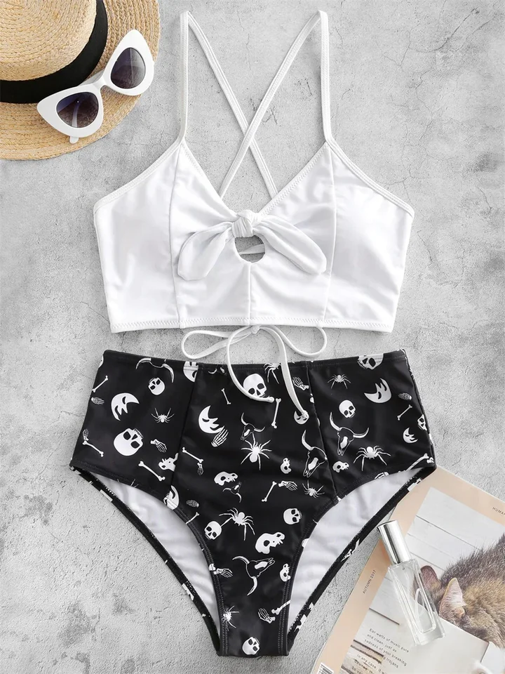 Sexy predné bikiny bikiny set 2025 Mujer Women Cut Out Push Up Print Tlač 2 kusové plavky Summer kúpanie s vysokým pásom Bikini Biquini