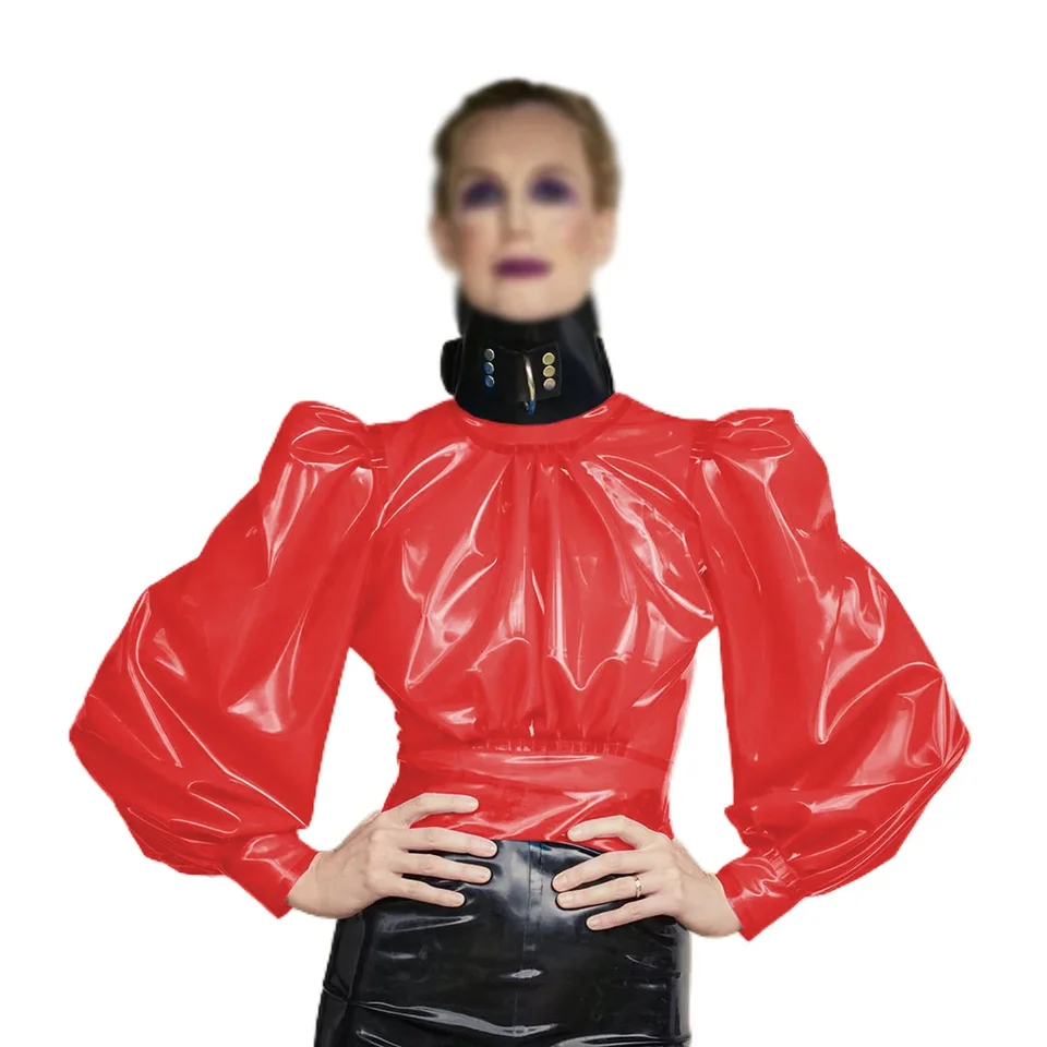 Sexy priehľadné topánky PVC, priehľadné záhyby, perspektívne tričko, dlhý rukáv, blúzka rukávov, priehľadné topy, klubové oblečenie