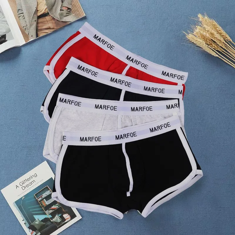 Sexy pánske bavlnené nohavičky Boxer elastický široký pás muži podliehajú pevným bavlneným nohavičkám Pohodlné boxerové šortky čierne/whie/červené
