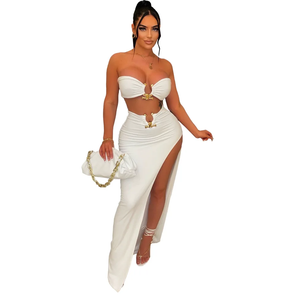 Sexy remienok bez prasknutia Dámske ženy Šaty biele bez rukávov s vysokým štrbinou šaty ženské jesenné chudé elegantné elegantné večierky Clubwear 2024