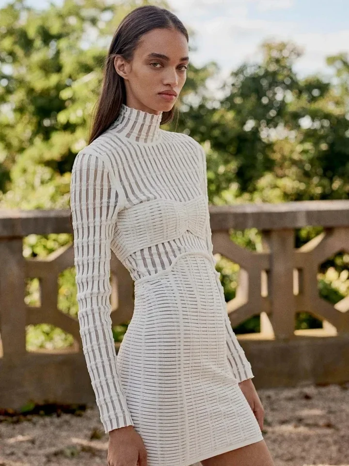 Sexy rolák priehľadná patchwork obväz obliekania Ženy Čierny s dlhým rukávom Mini Bodycon šaty elegantné šaty celebrít párty