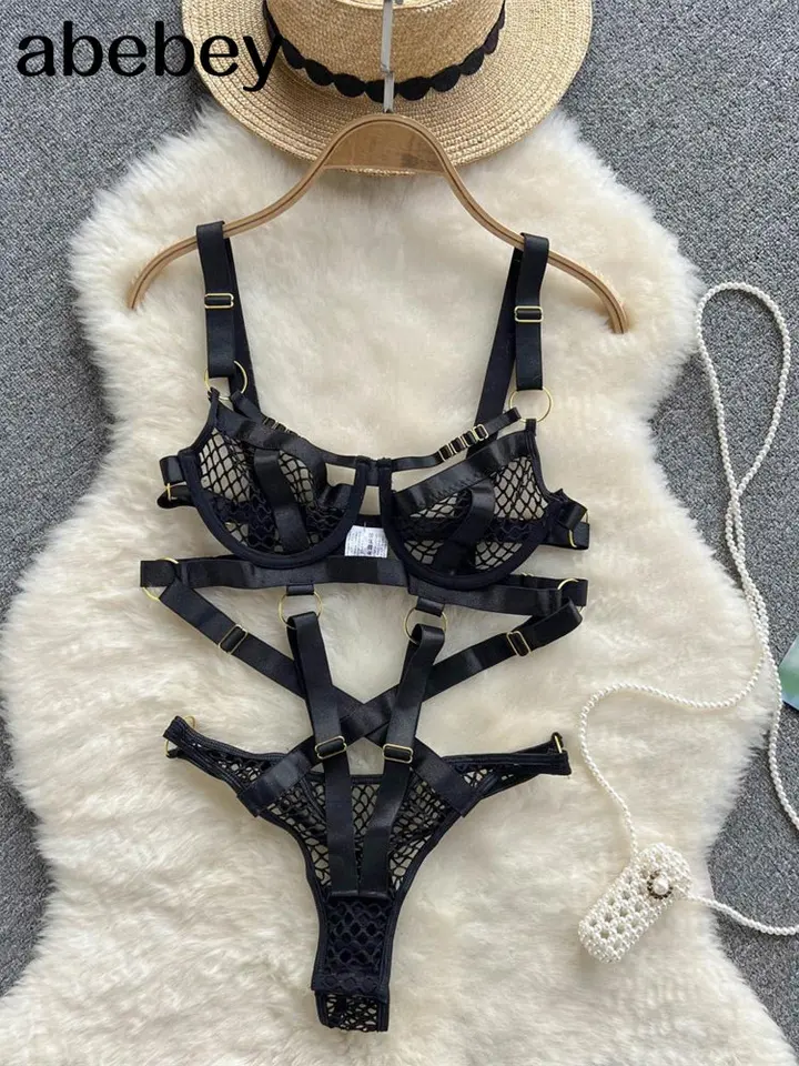 Sexy sieťovina BodySuit Deep V Brck Strapy Bandage Prehliadka pre ženy pre ženy, plastový bustierový korzetový bod Bodycon Crotchless Body Suit