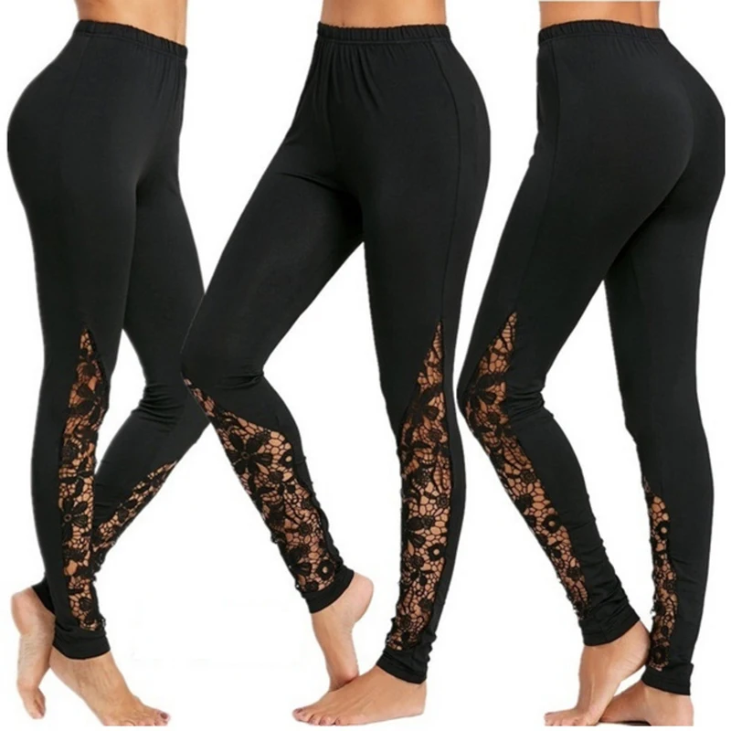 Sexy sieťové legíny Summer Nové dámske oblečenie Dutiny Lace Black Sports Yoga Pants Fashion Móda vysoký pás Elasticita zostrih