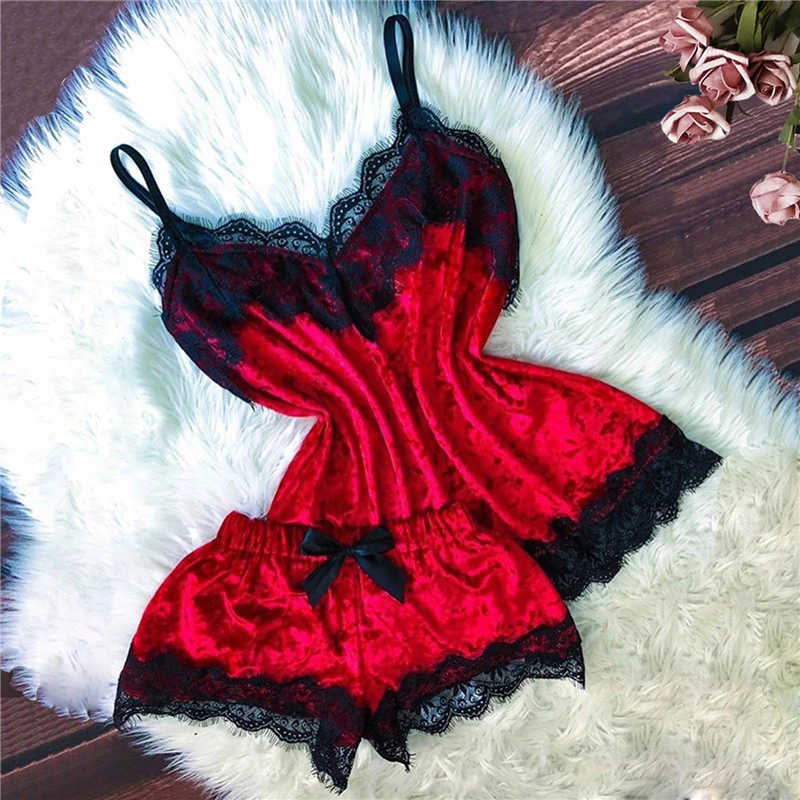 Sexy spodné prádlo Ženy Sleep Wear Wear Camisole Bow Shorts