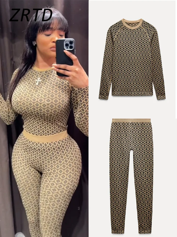 Sexy tlačové nohavice súpravy 2 kusy pre ženy štíhle O-krk s dlhým rukávom tričká Hip Balíček Pant 2025 Spring Lady Fashion Tracksuits