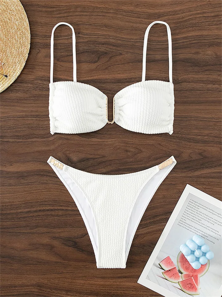 Sexy u krk bikiny súpravy Ženy Mastá biela čierna push Up Pleate Micro Swimsuit 2024 Brazílsky vystrihnutý plavky na plavku