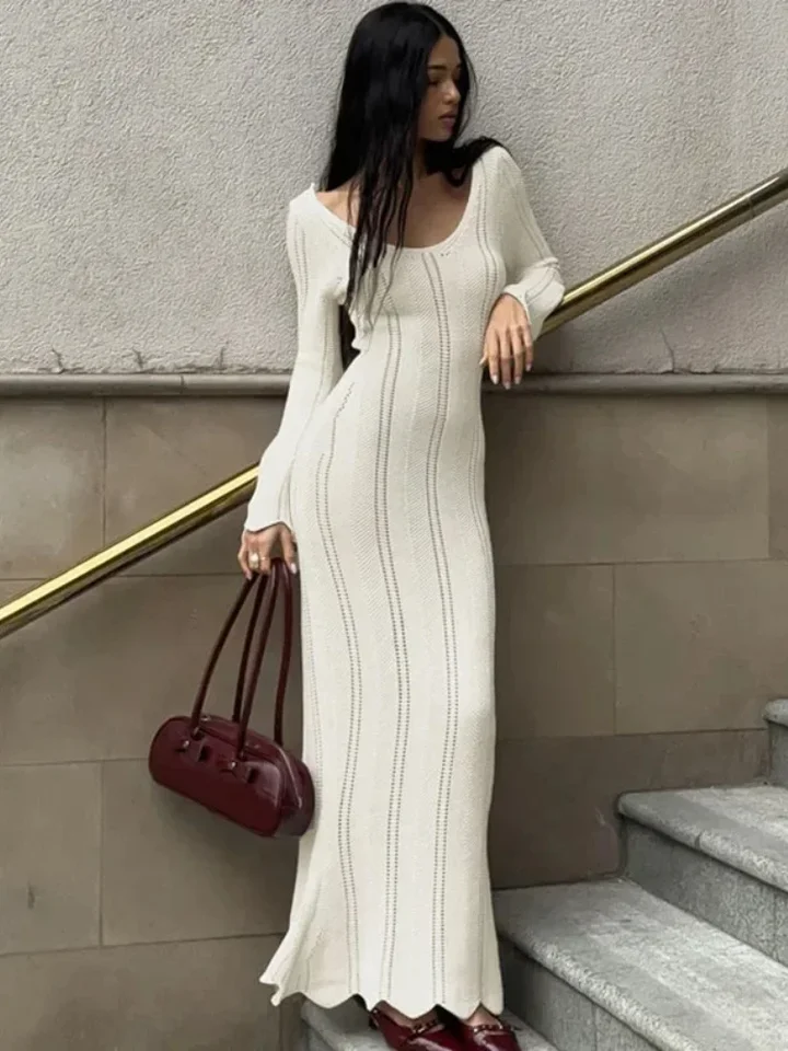 Sexy v krku bez spätného rukávu vystrihnite štíhle dámske pláž maxi šaty 2024 letné prázdninové pláže Chic TUNIC outfit A2980