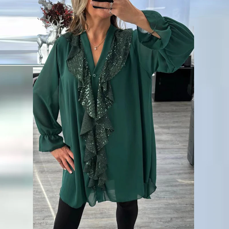 Sexy v krku s jednou breastovanou voľnou kancelárskou košeľou Príležitostne s dlhým rukávom Pevné nepravidelné vrchol