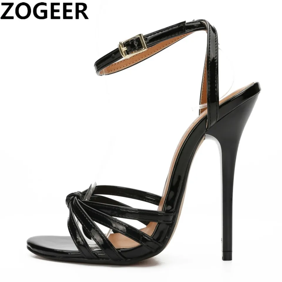 Sexy vysoké podpätky sandále Ženy členkové popruhy módne letné gladiátor Flip flops čierna červená večierka svadobné topánky Lady plus veľkosť 48