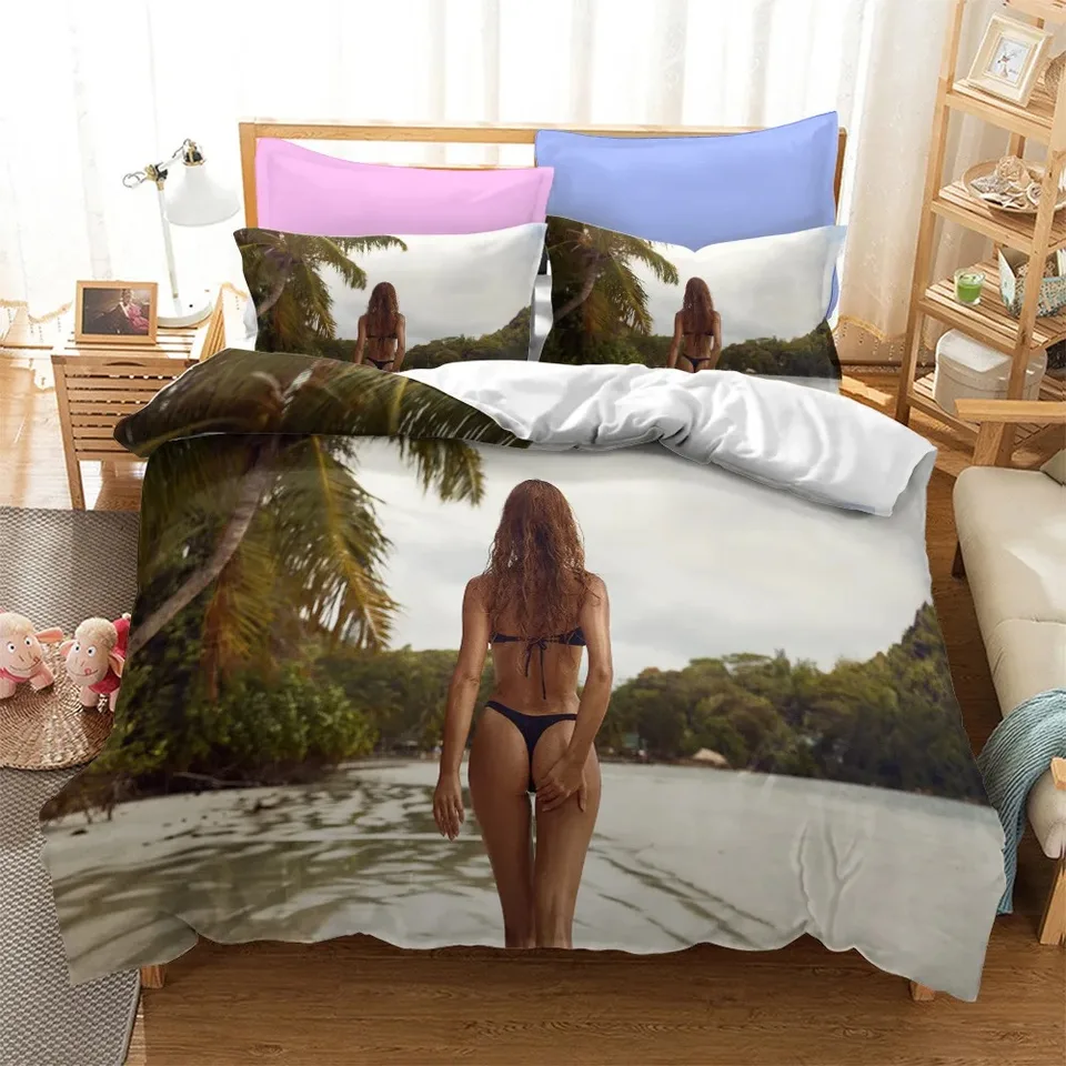 Sexy zadok bikiny posteľ bielizeň set girl back výhľad spálň
