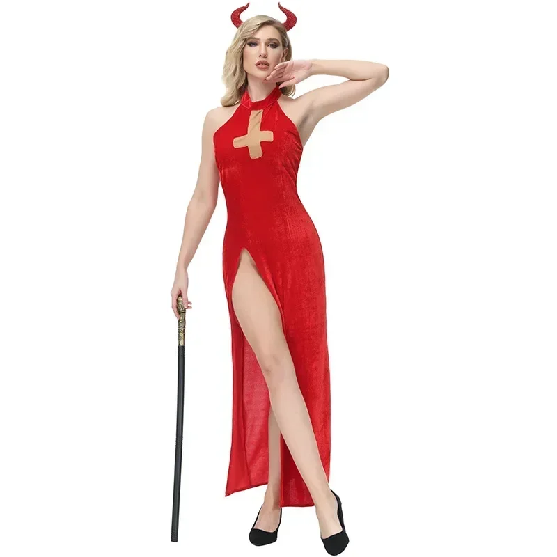 Sexy červená démonická kráľovná kostým Cosplay Kostý