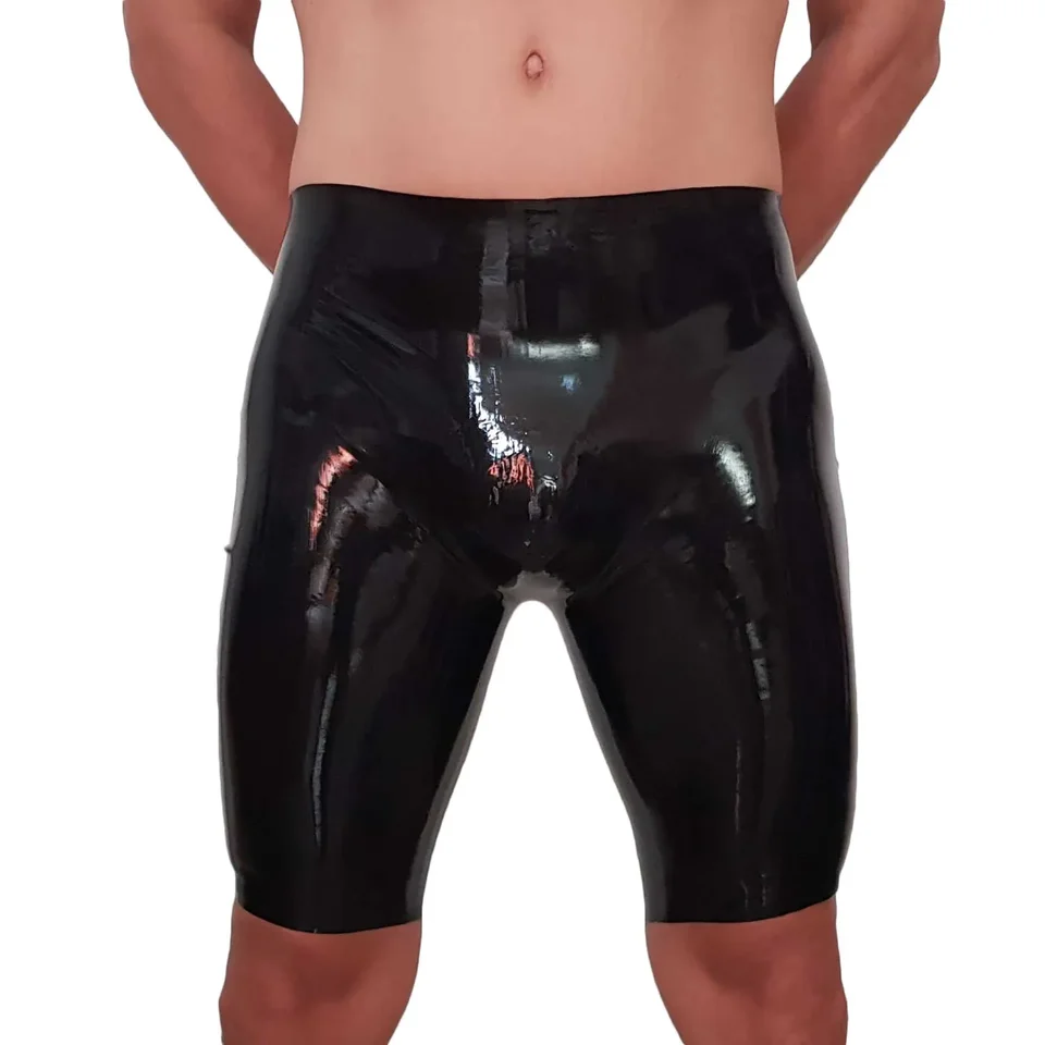 Sexy čierny modul latexové gumové šortky nohavice 3D rozkrok