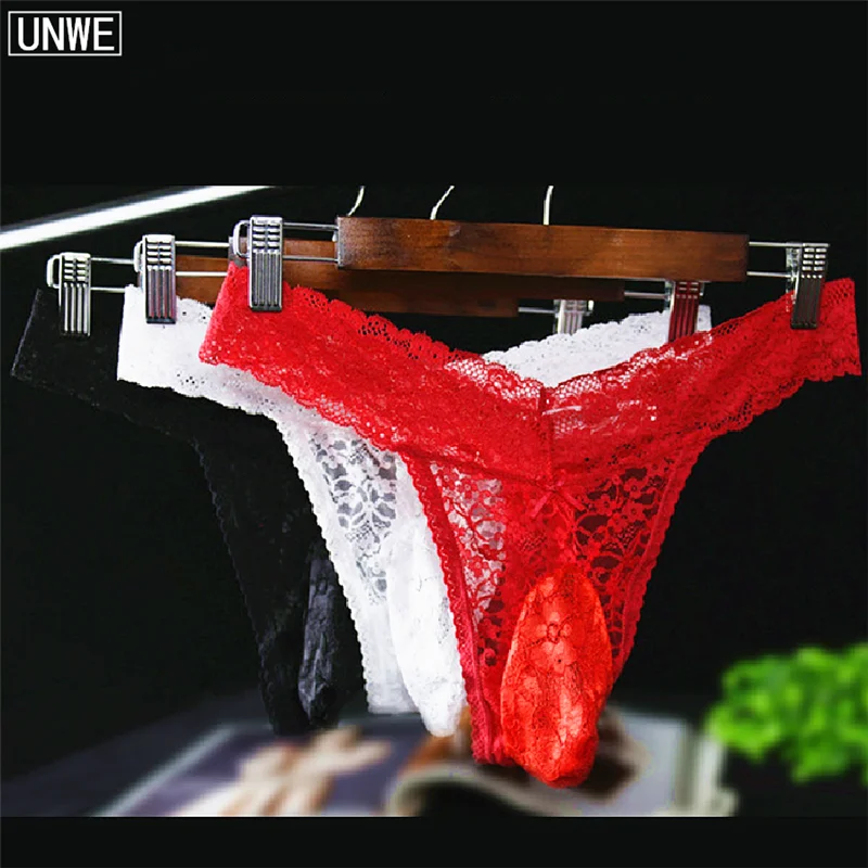 Sexy čipkové nohavičky Sissy spodné prádlo pre mužov Penis vrecko Režiská