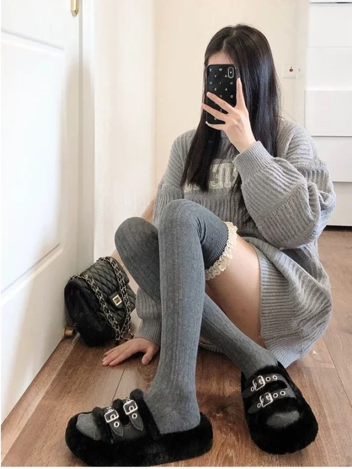 Sexy šnurované dlhé kolenné ponožky Ženy nad kolenným stehno vysoké pančuchy módne dámske dievčatá Dievčatá teplé pletenie vysoké trubice