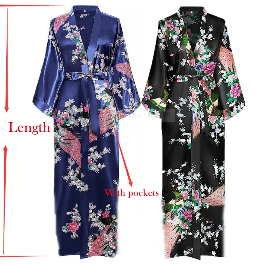 Sexy ženy dlhé rúcho s vreckovou svadobnou nevestou družičky družičky šaty Rayon kimono župan Veľká veľkosť S-xxxl Nočné šaty