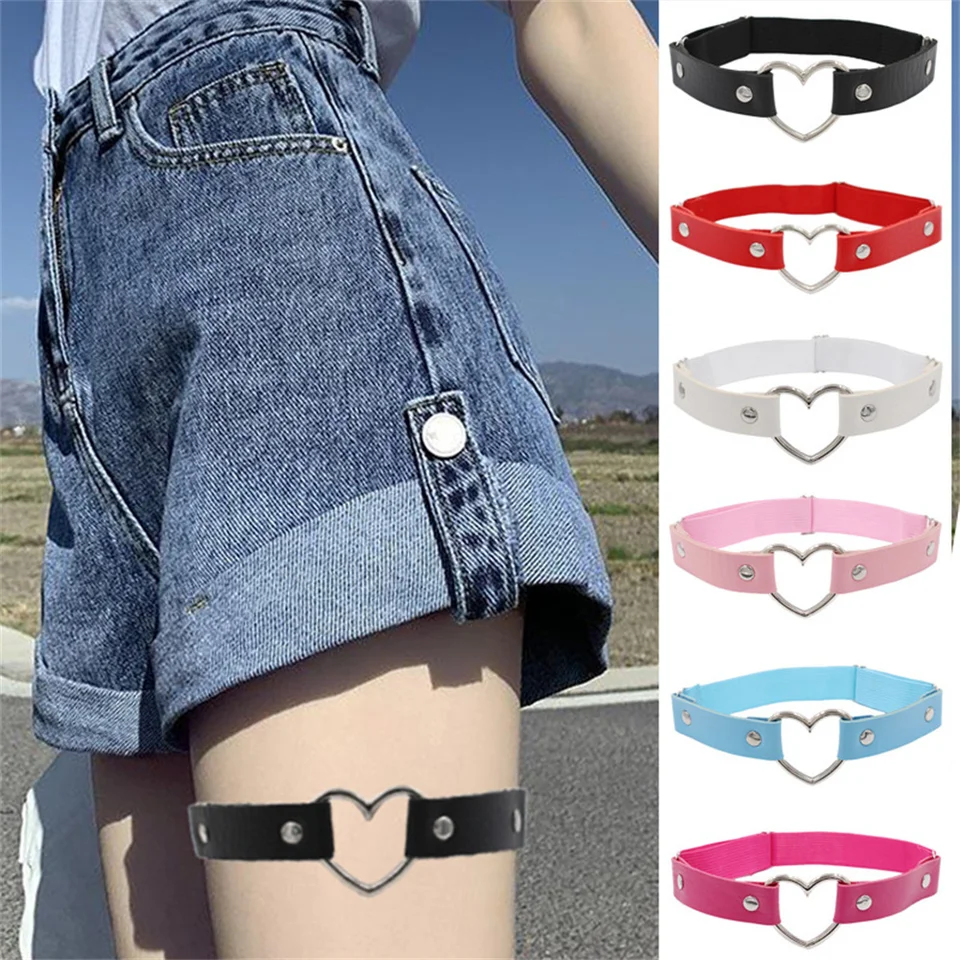 Sexy ženy elastické kožené stehenné stehenné kruhové remienok Leglet s kovovým podväzkovým opaskom Cat Punk Garter