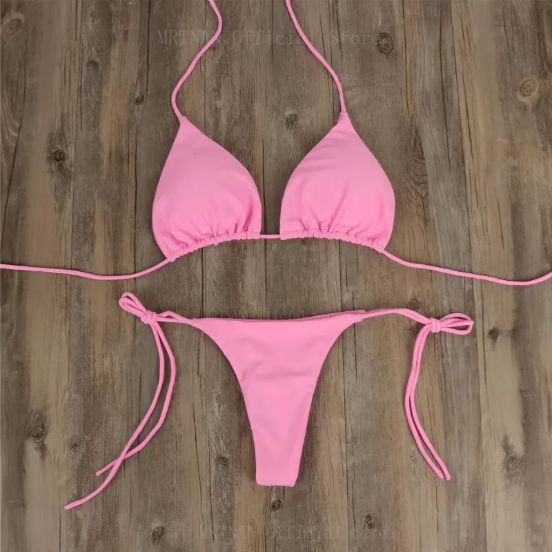 Sexy ženy tangé masívne farebné bikiny set bok ohláňací kravata plavky Dámy rozdelené remienok nastaviteľné plavky