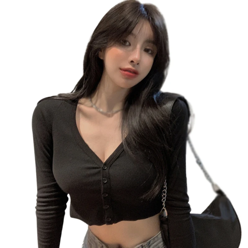 Sexy ženy čipky Patchwork pletené tričko Dievčatá s dlhým rukávom V-krk Slim Street Bottom Cardigan ženské oblečenie