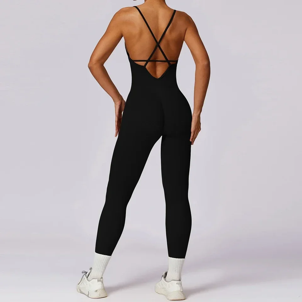 Sexy'back bez praku športového telesconu kombinézy Ženy Športové oblečenie One Piece Jóga Cvičenie oblečenie bezšvíkovú telocvičňu Fitness Black