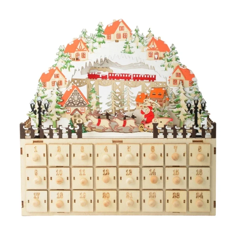 Sezónne rady s rozveselením kalendár Yuletide Cabinet Adress Calendar s 24 zásuvkami a LED scéna