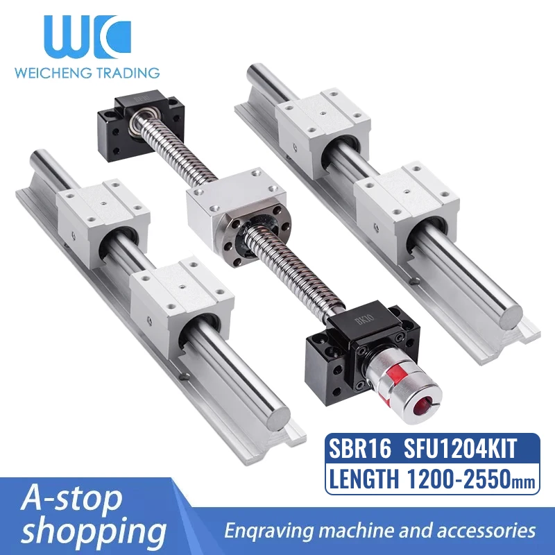 SFU1204 1200-2550 mm + 2pc SBR16 Lineárny sprievodca + BKBF10/EKEF10/FKFF10 SESTAT APRÁTU DSG12H + 4PC SBR16UU/LUU
