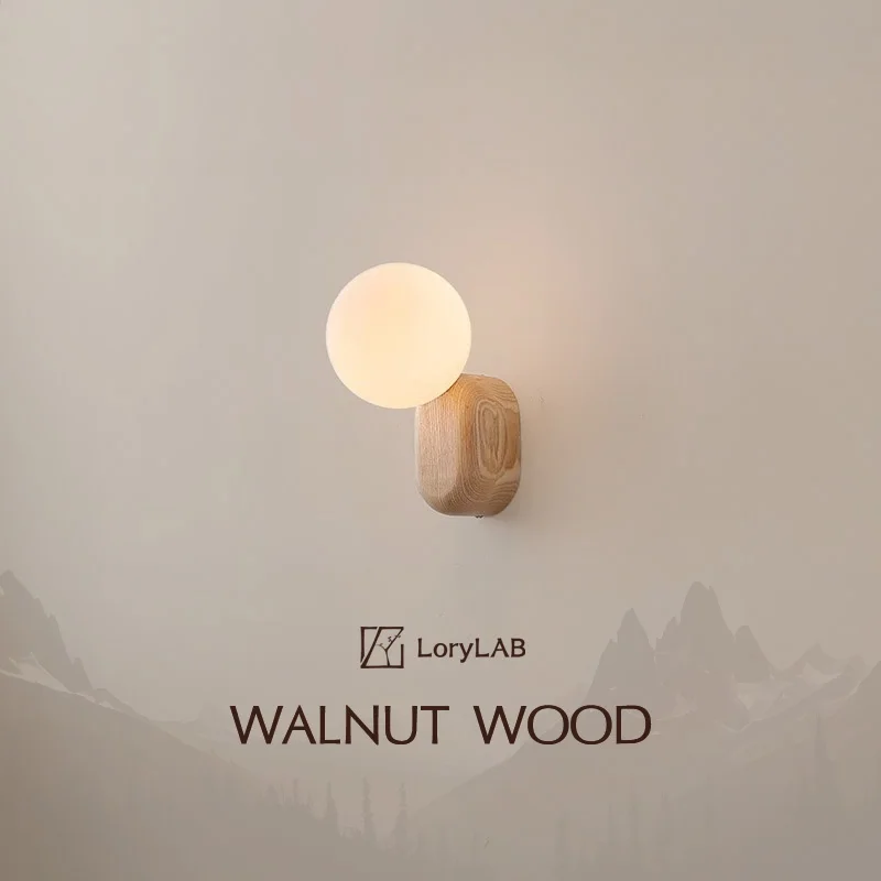 Sférické sklo Walnut Wood, Modern Wabi-Sabi Minimalistický štýl, Svetlo nástenné svietidlo pre obývaciu izbu, jedáleň, spálňa, štúdium