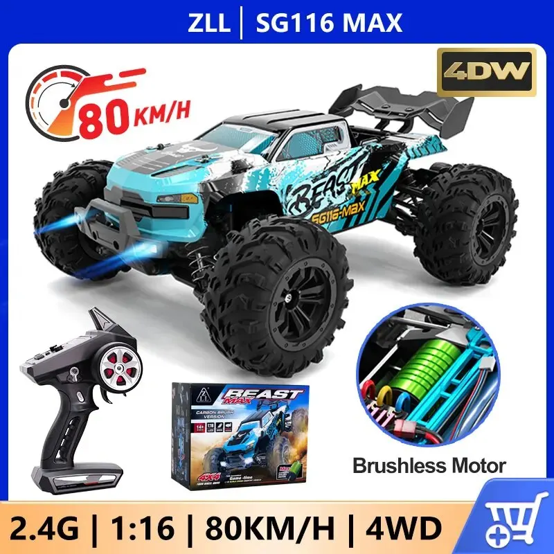 SG116 Max 80 km/h vysokorýchlostné RC CAR 4WD Brushless Drift Drift Cars 2,4G Professional Racing Car SG116 Pro 40 km/h Vozidlá hračky