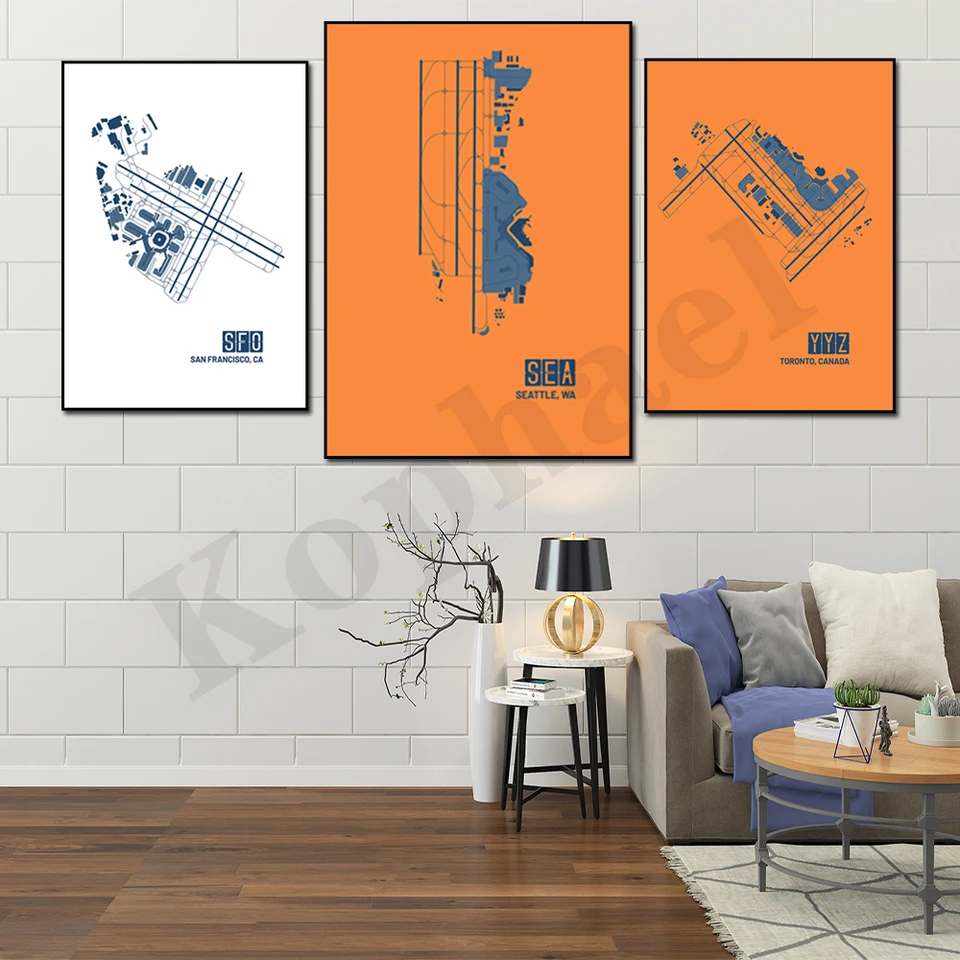 Shanghai Seattle Ho Chi Minh San Francisco Moscow Toronto. Mapa letiska City. Domáce nástenné výzdoba Art Canvas maľba