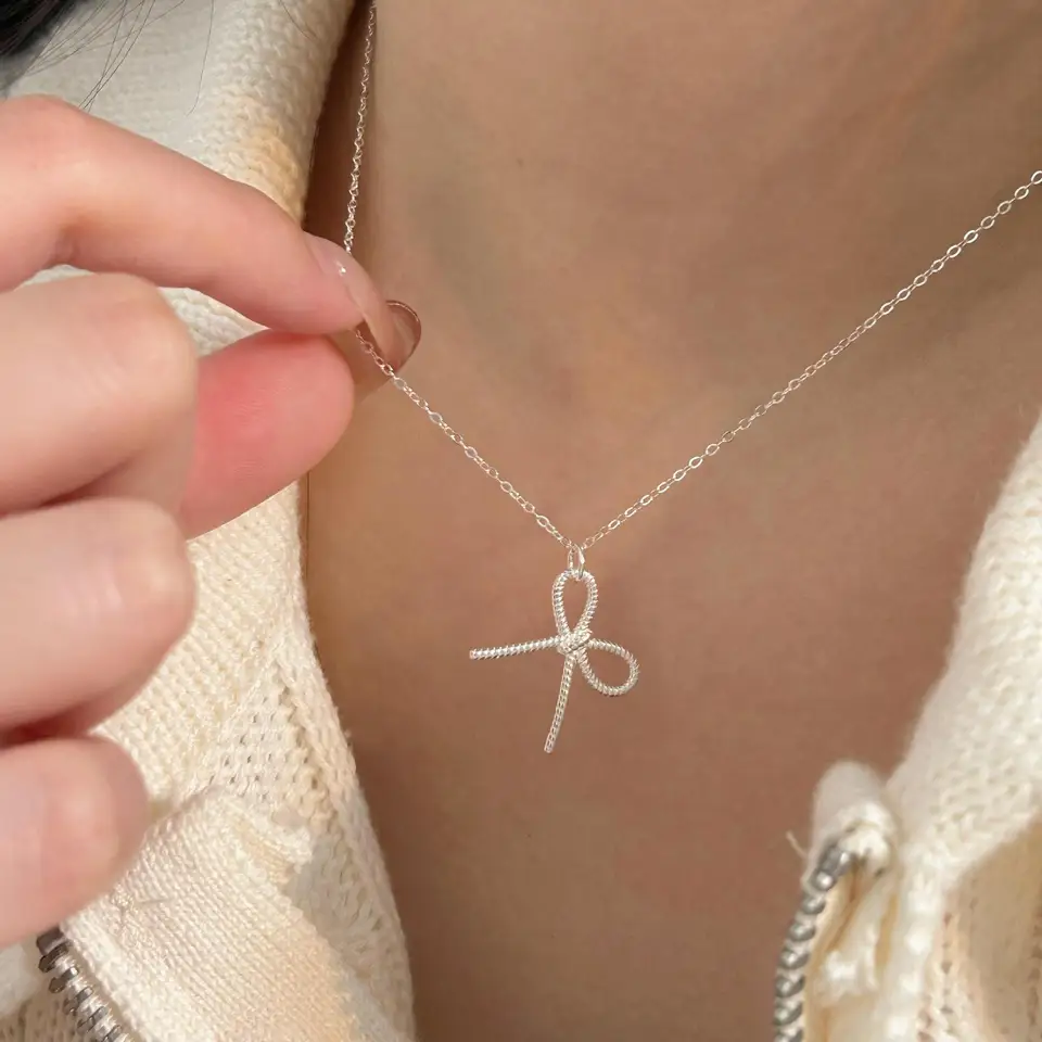 Shanice 100% S925 Sterling Silver Knot Bow Choker náhrdelník