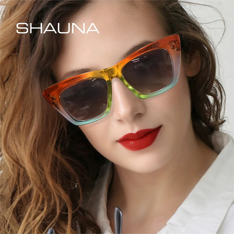 Shauna retro nadmerne nadmerné mačacie oku Farebné slnečné okuliare Ženy Šedý čaj Gradient Trends Nits Sun Gula Glasses Men Shades Uv400