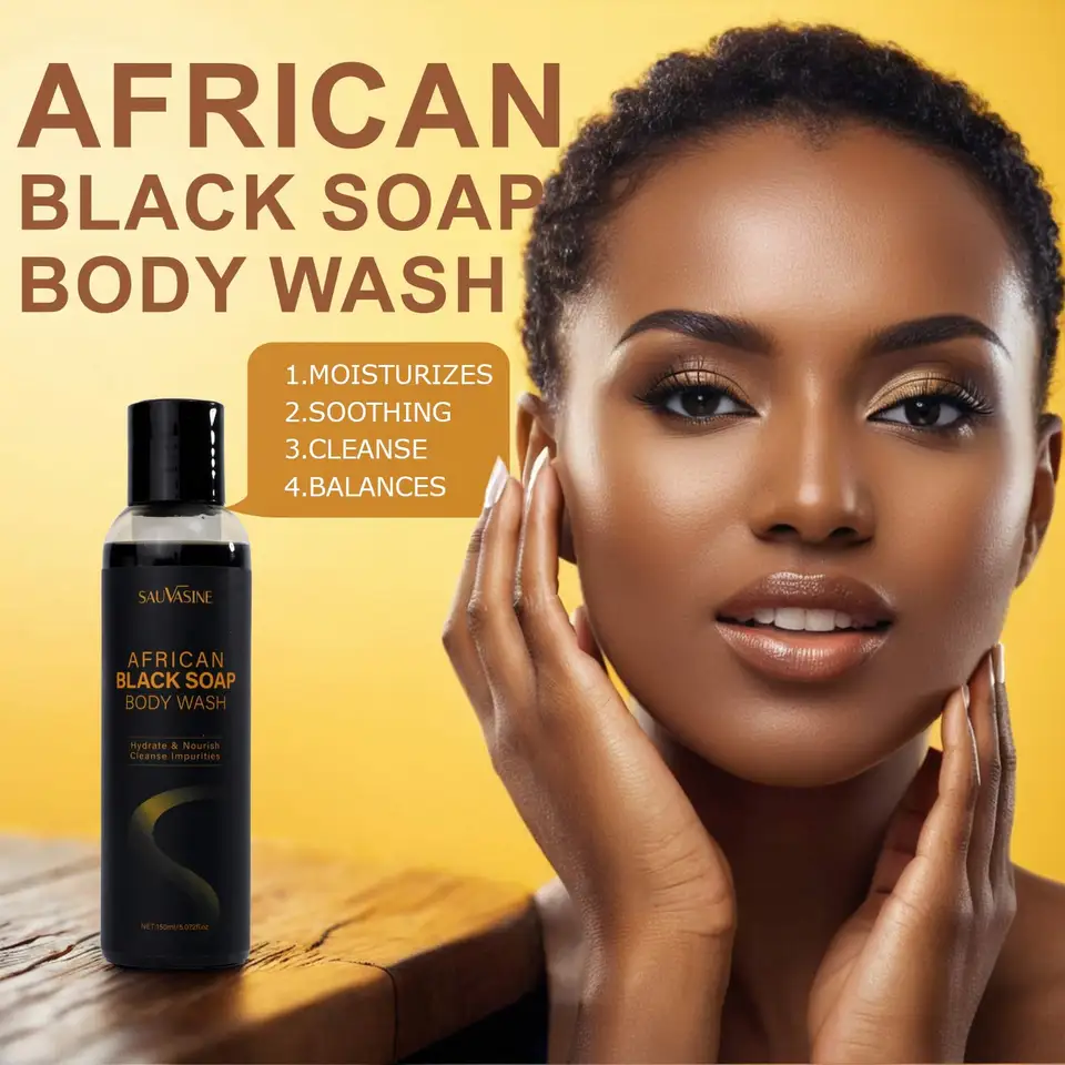 Shea maslo africké čierne mydlové upokojujúce telesné umývanie tela na ošetrenie akné Africké čierne mydlo parabén bezplatné umývanie tela pre ženy
