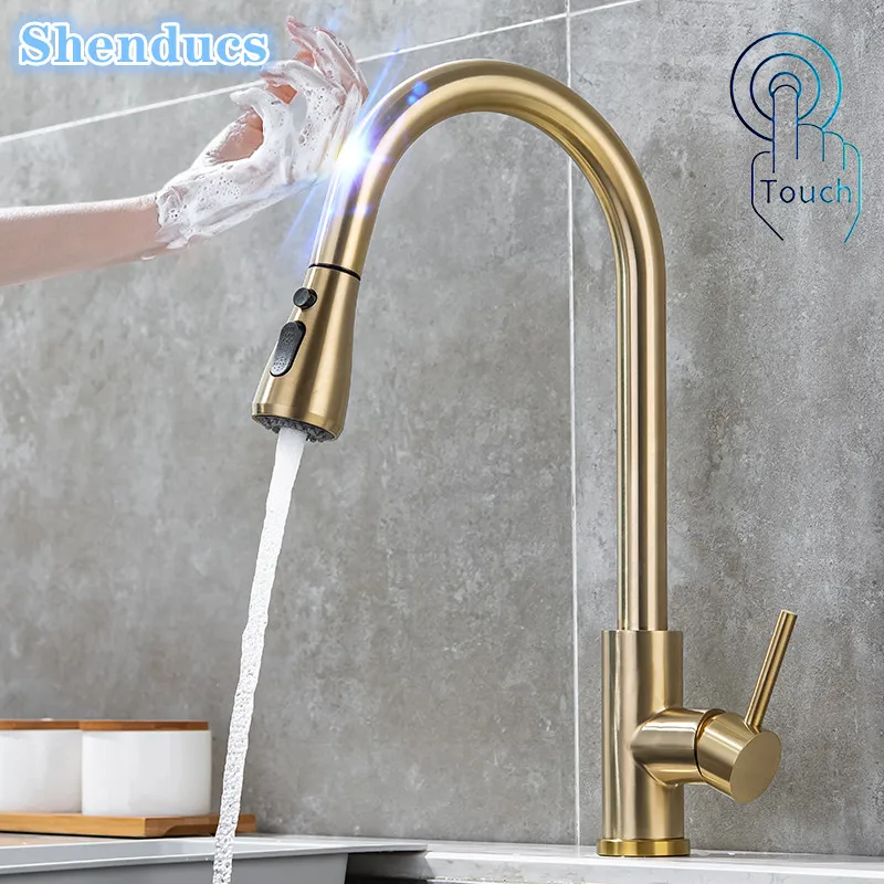 Shenducs Touch Kitchen Mixer Faucet Home Vylepšenia Horúca studená Vytiahnite kuchynskú vodu s kohútikmi citlivé senzor dotykové kuchynské kohútiky