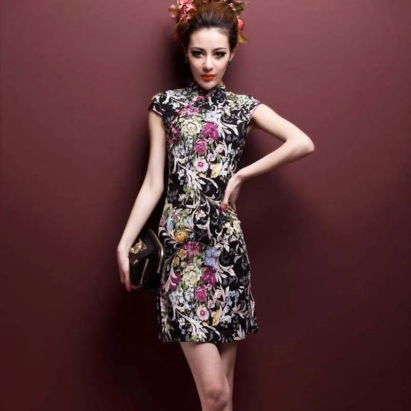 Sheng Coco roztiahnuteľný krátky vysoko kvalitný ľanový bavlnený šaty cheongsam 4xl 5xl tlače tenké a ľahké chipao čínske šanghaj