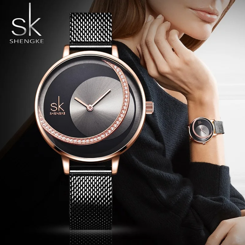 Shengke Crystal Women Watch Luxury Brand Ladies Dress Watches Originálny dizajn Quartz zápästie Watches Creative S Watch for Women
