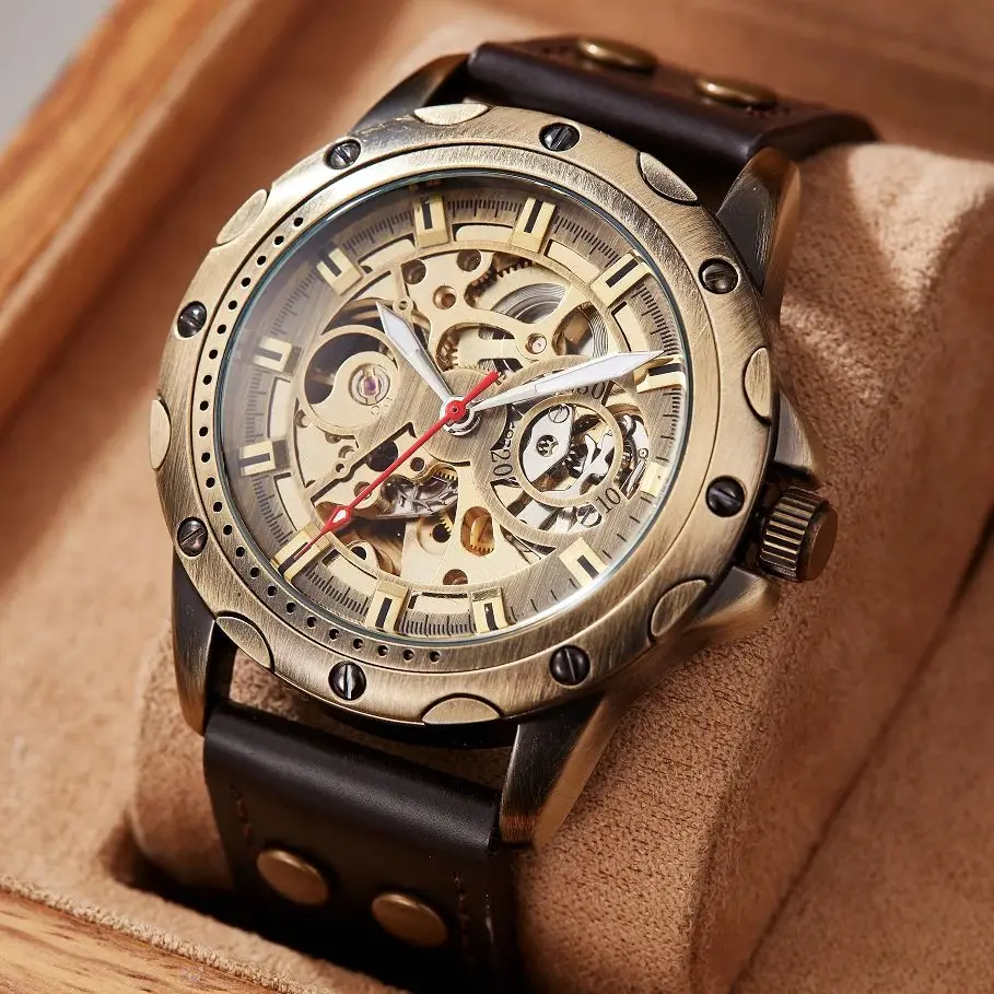 Shenhua Fashion Vintage Watches Men z nehrdzavejúcej ocele Automatické mechanické hodinky Men kostrové hodinky pre relogio maskulino