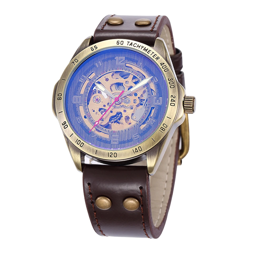 Shenhua Gasline Series Clock Men retro bronzová kostra parná mesepunk Mechanický mužský náramok s rellogio maskulino automatické hodinky
