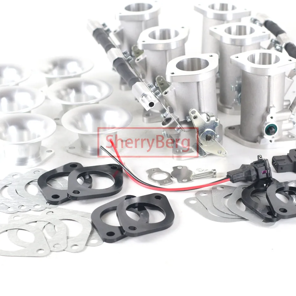 Sherryberg 3 Barrels Throttle Bodies W vzduchové rohy TPS Base Handware pre Porsche 911 Weber Empi Solex 40 Ida 40ida Rep.