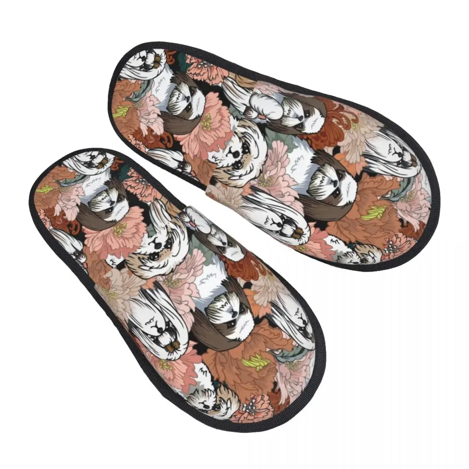 Shih tzu Dog Flowers Pattern Cozy Scozy Pamäť Pamäť Penupers dámske zviera zvieratá Hotel House topánky