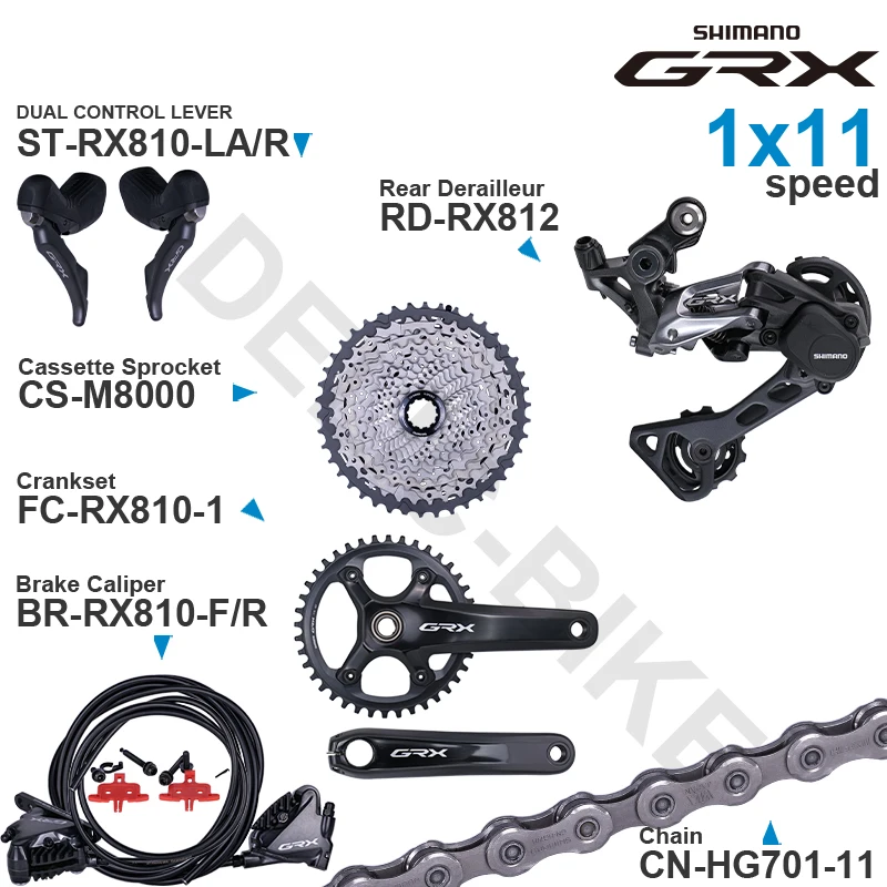 Shimano Grx 1x11 Speed ​​Groupset ST-RX810 BR-RX810 Zadná prehadzovacia prehadzovacia rd-RX812 Crankset FC-RX810 CS-M8000 a CN-HG701-11 Originál
