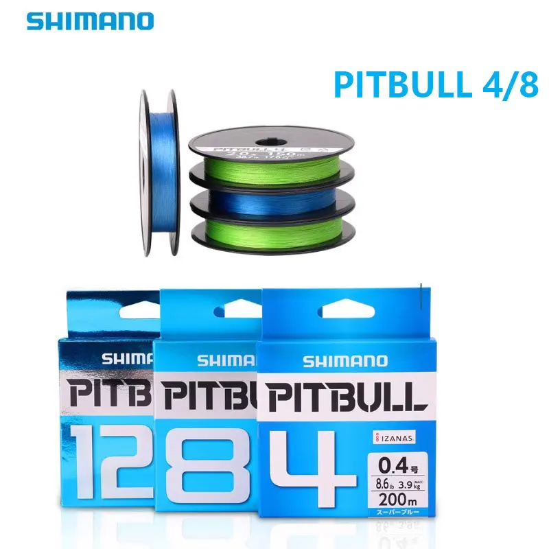 Shimano Original Fishing Line Pitbull X4 X8 150 m 200 m zelenú modrú farbu drôtu PE Materiál Multifitovacia rybárska linka