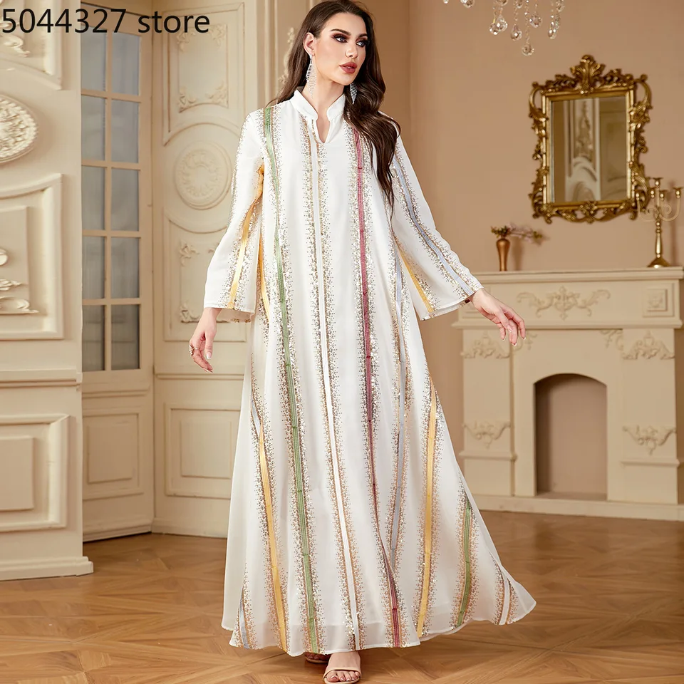 Shimmer Abayas pre ženy eid jalabiya výšivky moslimské šaty Dubai kaftan ramadan islam ovocie caftan marokain femme Vestidos