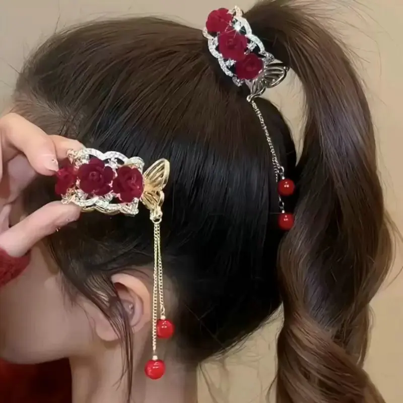 Shine Flock Rose Rose Dikmbáty pre ženy pre ženy s vysokým korením dlhé skrysel Crysel Crystal Hair doplnky svadobné banketové šperky